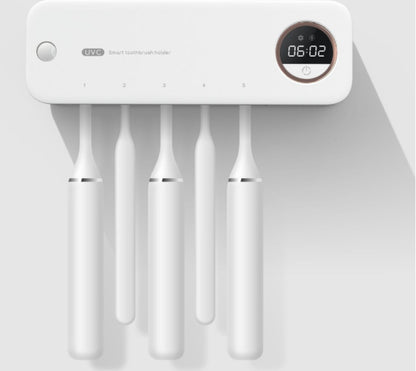 UV Toothbrush Holder Sterilizer with Rechargeable Toothbrush and LED Display, Wall-Mounted Bathroom Accessory